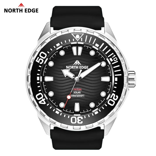 North Edge TRITON Solar Dive Watch – Stainless Steel Case, Waterproof with Backlight