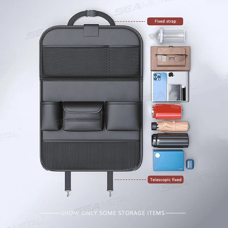 SEAMETAL Car Backseat Organizer – Multi-Pocket Storage Bag with Foldable Dining Table & Tablet Holder for Kids & Travel