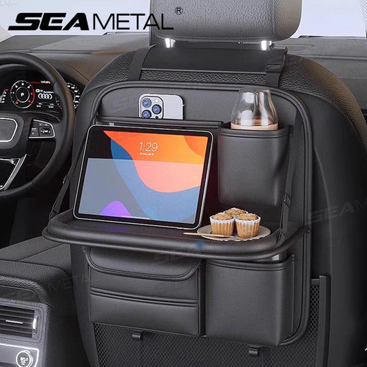 SEAMETAL Car Backseat Organizer – Multi-Pocket Storage Bag with Foldable Dining Table & Tablet Holder for Kids & Travel